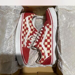 Used Vans Red and White Checkered Old Skool Sneakers